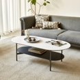 thumbnail image 1 of Coffee table  ceramic Coffee Table, MDF painting  Double Layer  Coffee Table for Living Room, white ceramic and Coffee Brown Bottom Shelf, 1 of 5