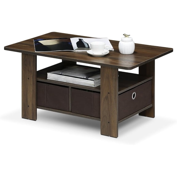 Coffee Table with Bin Drawer, Columbia Walnut/Dark Brown