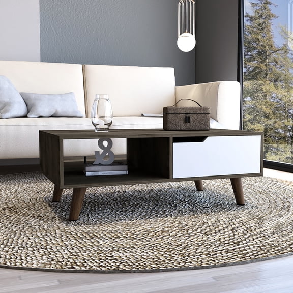 Coffee table with open shelf and modern legs / For afternoon tea time / Spacious top surface