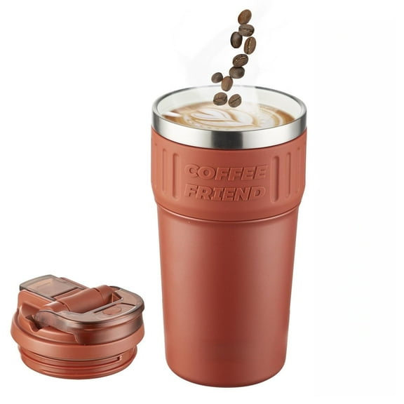 Insulated Coffee cup , 21oz Iced Coffee Tumbler Cup with Straw Lid Double Wall Vacuum Leak Proof Travel Mug with Strap for Hot and Iced Beverage, red