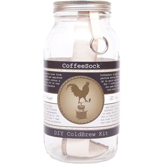 CoffeeSock Cold Brew Kit 64 Ounce - Reusable Organic Cotton Filter and Jar | Coffee Sock Cloth Coffee Filter | Zero-Waste & Eco-Friendly - 2 LITER, HALF GALLON, 64 OUNCE