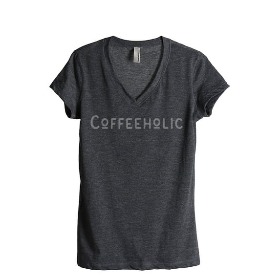 Coffeeholic Women's Fashion Relaxed V-Neck T-Shirt Tee Charcoal Grey Large