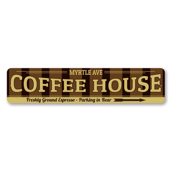 Coffeehouse Arrow Right Cafe Aluminum Metal Decor Sign - 4x18 inches