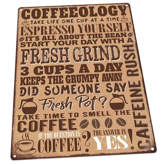 Coffeeology 9"x12" Metal Sign, Wall Decor for Beach House or Coastal Home