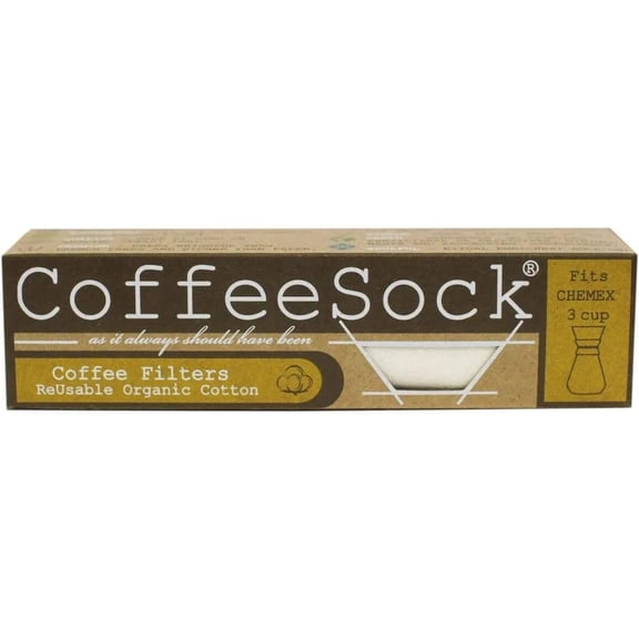 CoffeeSock The Original Reusable 100% Organic Cotton Coffee Filters - 2 pack Made to Fit Chemex 3 cup | Coffee Sock Cloth Coffee Filter | Organic Cotton Alternative  Zero-waste - Eco-Friendly X3