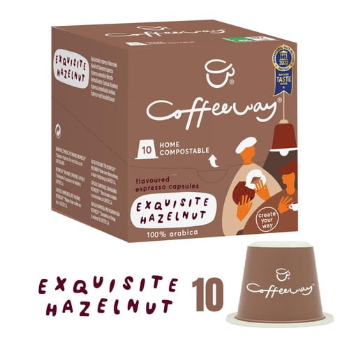 Coffeeway Hazelnut Flavoured Fully Compostable Coffee Pods, 10 pods per pack, British Import (Pack of 3)