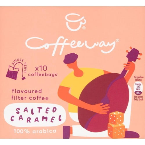 Coffeeway Salted Caramel Single Serve Flavoured Coffee Bags 10's, British Import (Pack of 2)