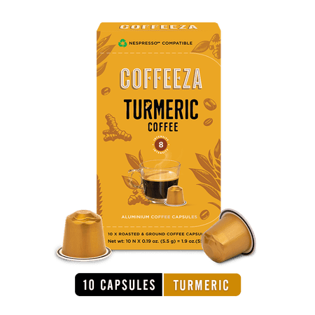 COFFEEZA TURMERIC COFFEE PODS, NESPRESSO COMPATIBLE, 10 CAPSULES
