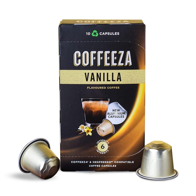Coffeeza Vanilla Flavoured Aluminium Coffee Capsules, Intensity 6