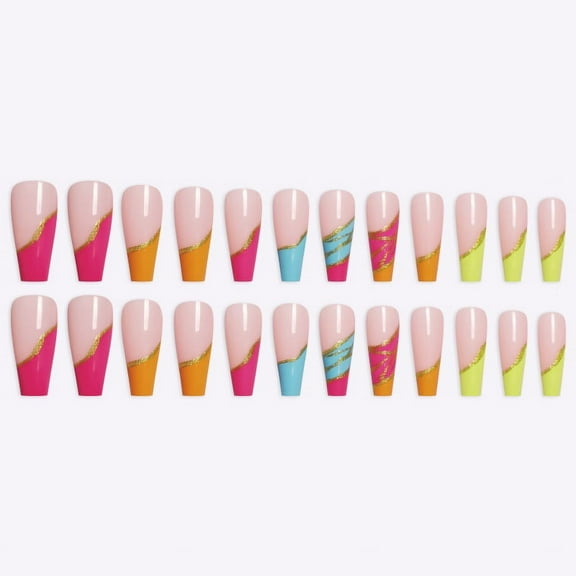 Coffin A Type European and American Rainbow Ballet A Type Art Colorful Gold Thread Fake Nails Nail Patch Boxed