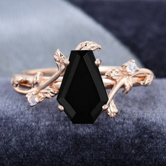 Coffin Cut Black simulated diamond Ring- 14K Gold plated Black Onyx Engagement Ring For Women- simulated diamond Bridal Ring Promise Ring Anniversary Gift