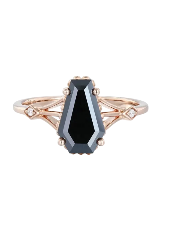 Coffin Cut Natural Black Onyx and Lab-Created Moissanite Accent Solitaire Engagement Ring in 925 Sterling Silver – Bold Elegance, Ethical Craftsmanship, and Timeless Symbol of Love