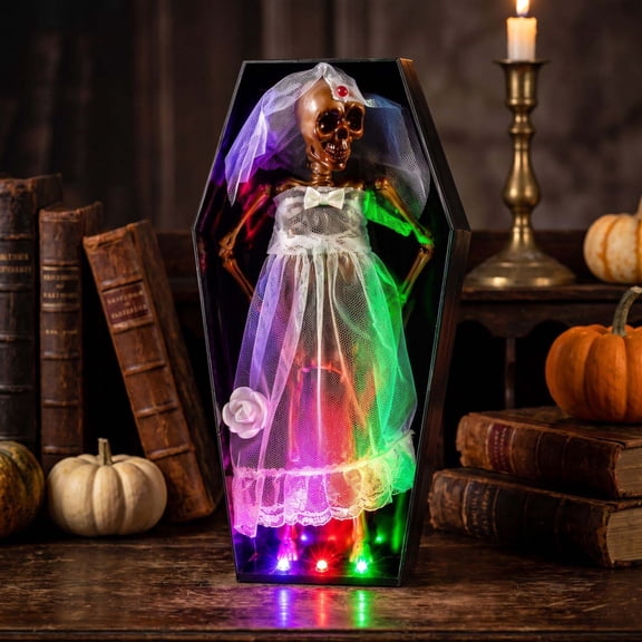 Coffin Dancing Bone Decor Bride Groom Couple LED Light Halloween Party Tabletop approx 12×5.7 Inch