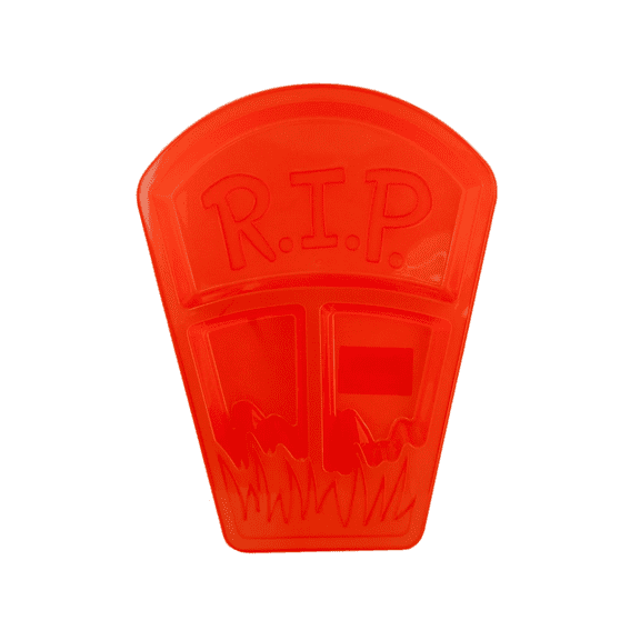 Coffin Halloween Candy Dish, Plastic Coffin Shaped Dish with 3 Recessed Sections, R.I.P. Detail, Grass Accent, Perfect for Candy, Treats and Table Centerpiece, Orange