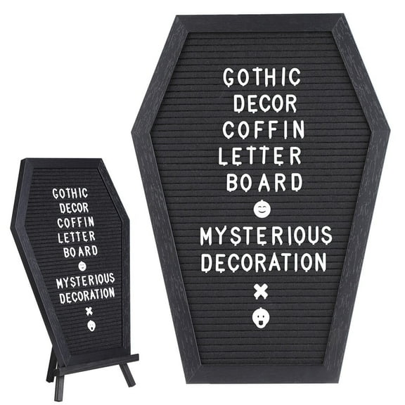Coffin Letter Board, Gothic Decor Message Board with 170 Precut Characters, Spooky Letter Board for Tabletop or Wall, Creepy Halloween Party Home Office School Decor