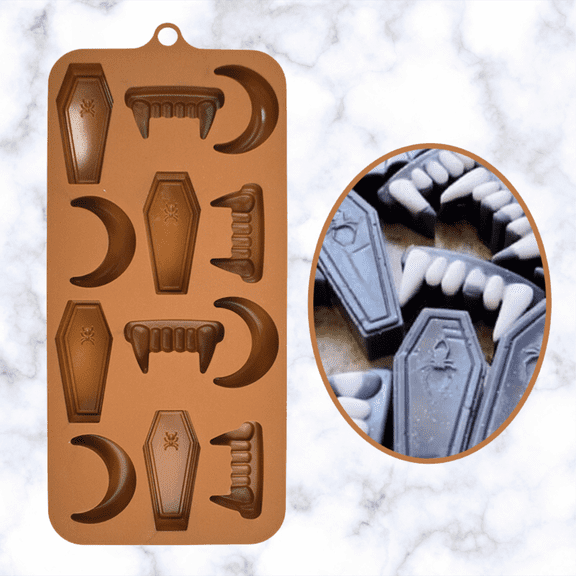 Coffin, Moon & Vampire Teeth Silicone Mold