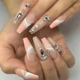 thumbnail image 1 of Coffin Nude Press on Nails Fake Nails Long Acrylic Fake Nails Rhinestone Nails With Sticker Beautiful Nails for Women Girls -24Pcs White, Nude Large, 1 of 4
