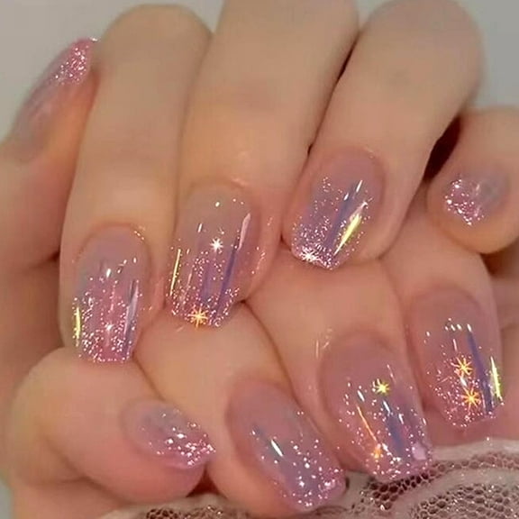 Coffin Press on Nails Short Fake Nails with Rose Leaves Design Nails Press ons Glossy Glue on Nails Black Full Cover Acrylic False Nails Artificial Stick on Nails for Women 24Pcs Black Glitter & Star