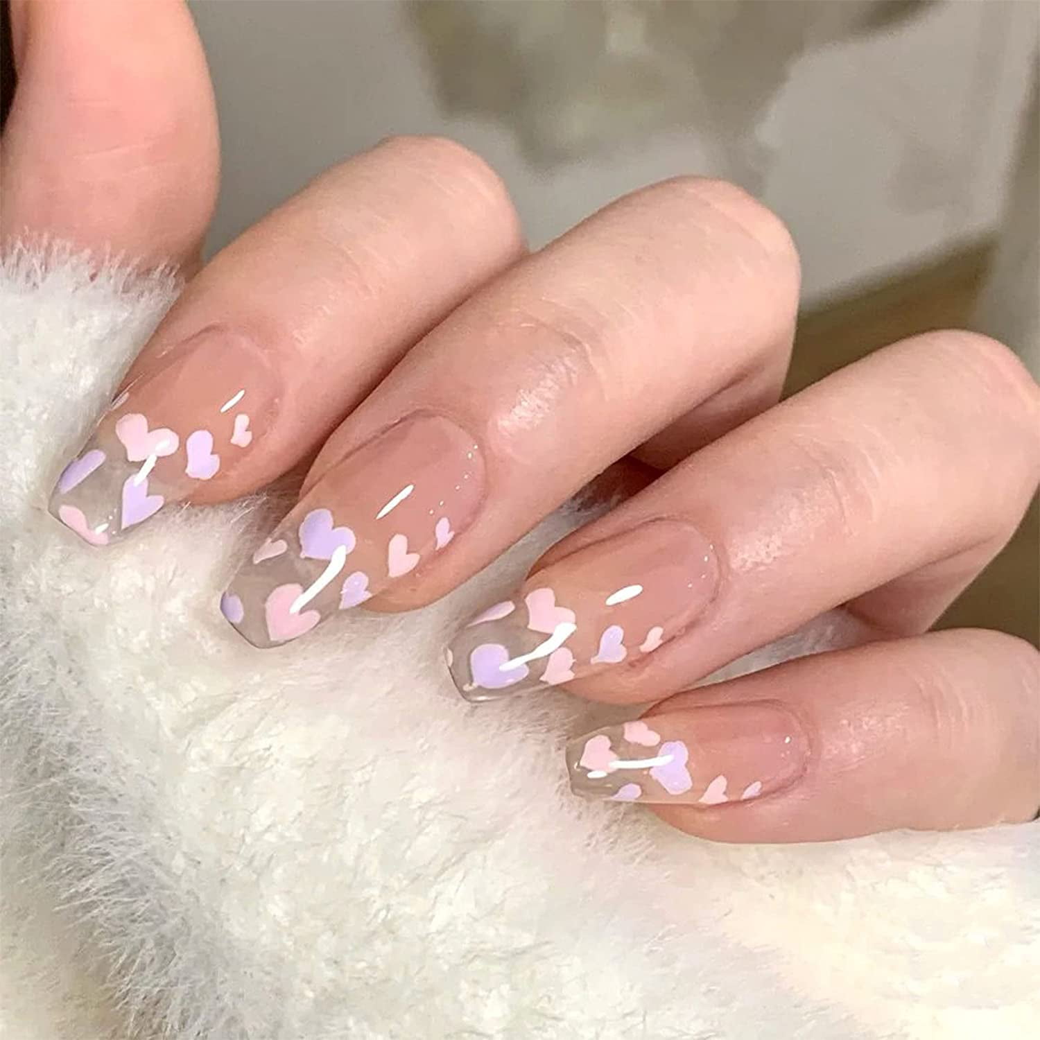Coffin Press on Nails Glossy False Nails Medium Length Flame Fake