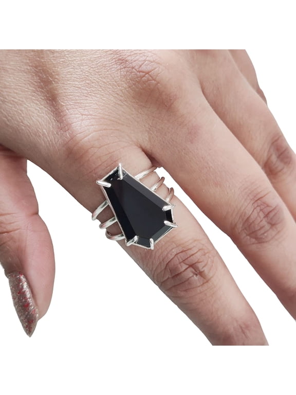 Coffin Shape Black Onyx Ring, Natural Black Onyx Ring, December Birthstone, Womens Ring, Coffin Ring, 925 Sterling Silver, Christmas, Handmade, Statement Jewelry, Coffin Shape Gemstone Ring