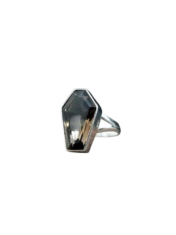 Coffin Shape Smoky Quartz Gemstone Ring, Natural Smoky Quartz Ring, 925 Sterling Silver, April Birthstone, Womens Ring, Band Ring, Handmade Silver Jewelry, Wedding Gift, Engagement, Anniversary Ring