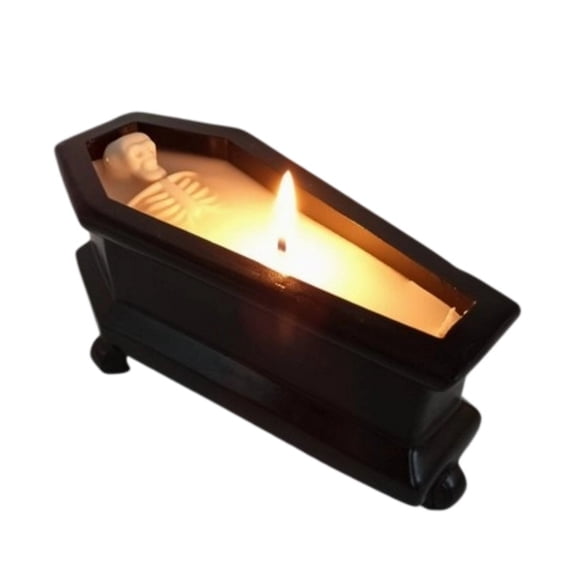 Coffin Shaped Scented Candle With Skeleton Figure Gothic Halloween Soy Wax Candle For Tabletop Decor