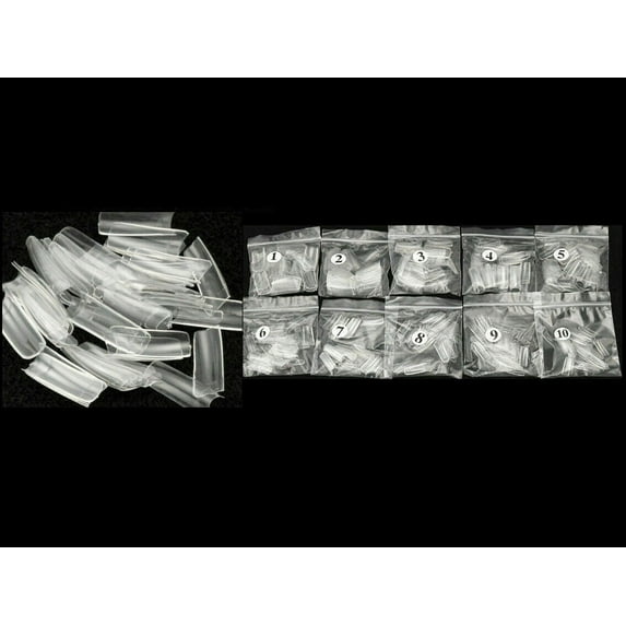 Coffin Tips Long Square French Fake False Nails Transparent, 500 Pieces