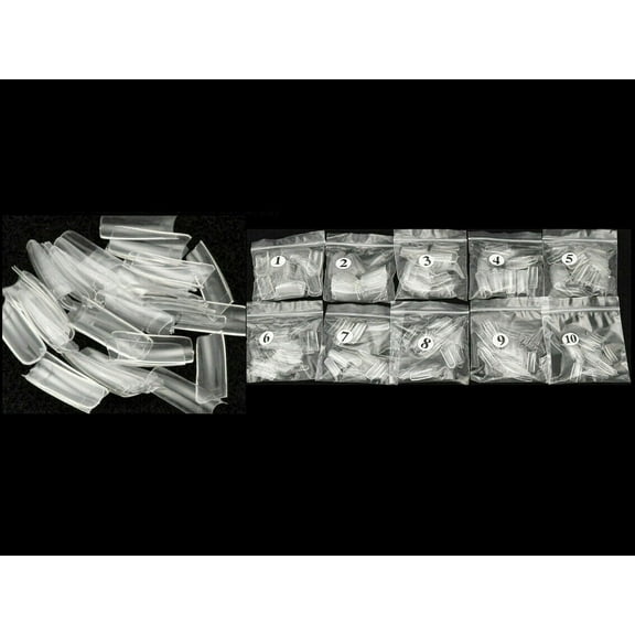 Coffin Tips Long Square French Fake False Nails Transparent, 500 Pieces