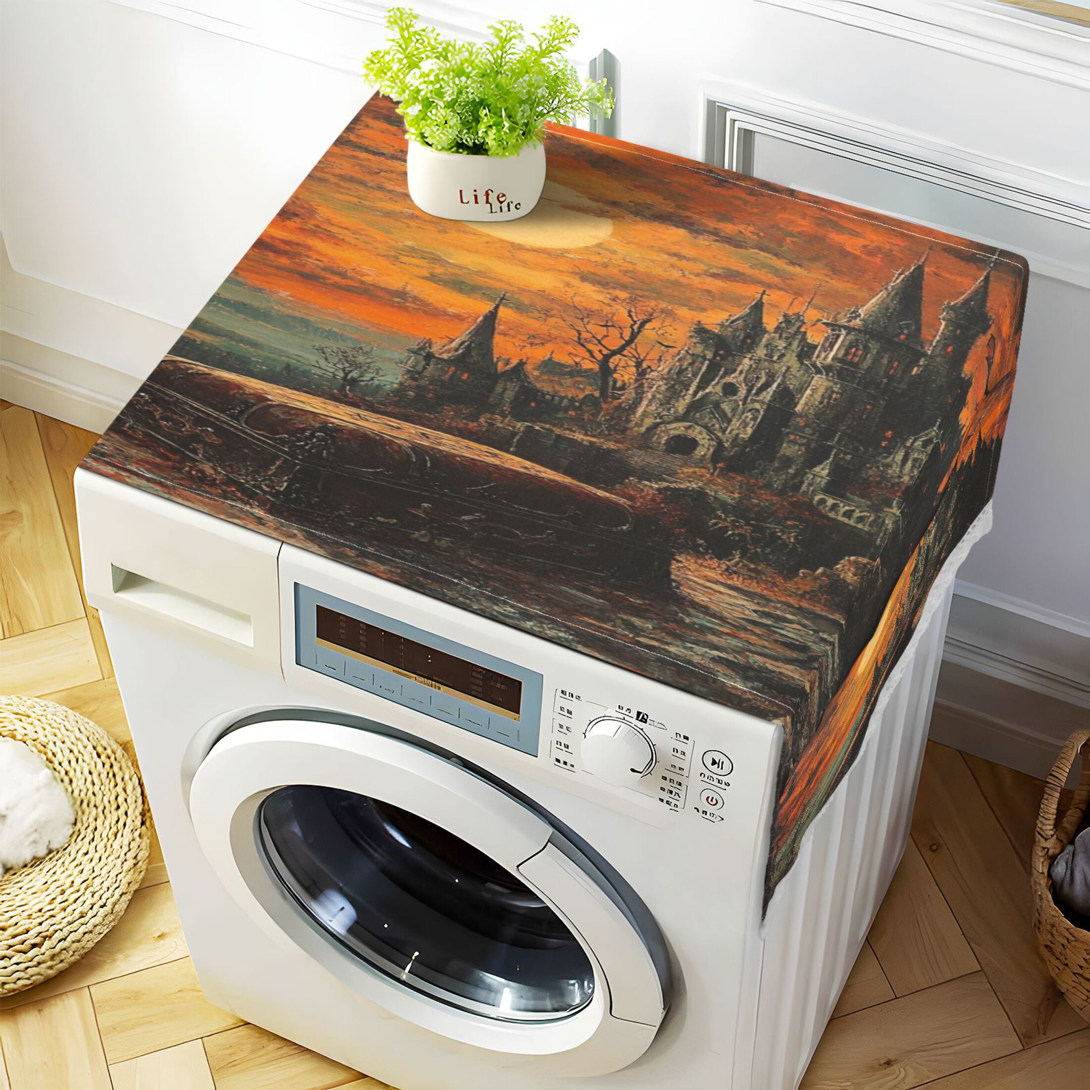 The Coffin Of The Vampire CountWasher and Dryer Covers Dust-Proof and Oil Resistant Fridge Cover with 4 Storage Pockets Washing Machine Top Cover for Laundry Kitchen Home 51.2 x 22 In