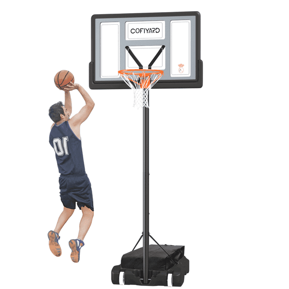Cofiyard 44-Inch Portable Basketball Hoop with Extra Sandbag, Adjustable Basketball Goal System 10 ft Height Shatterproof Backboard Indoor Outdoor