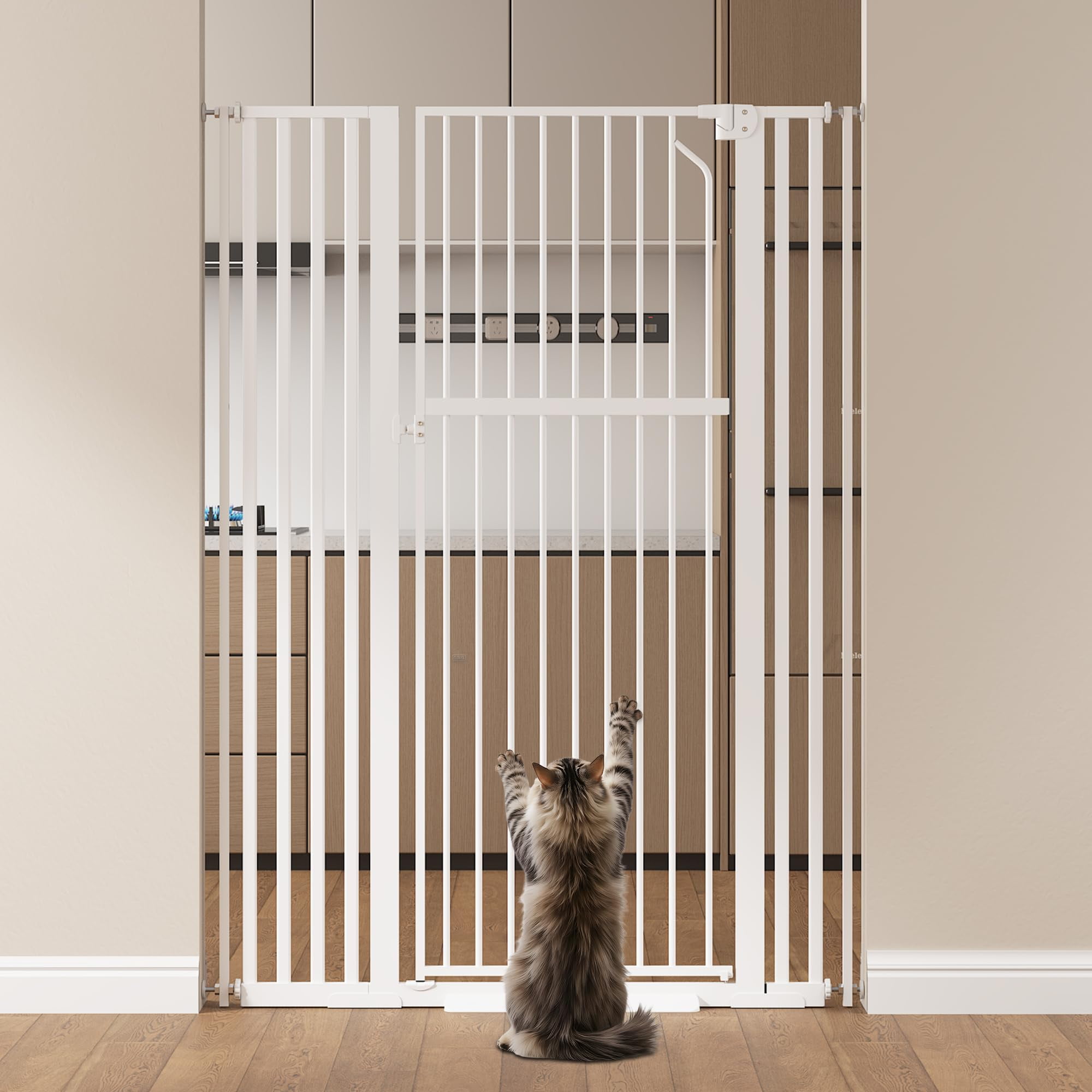 Cofiyard 55" Extra Tall Pet Gate, Dog Gate with 1.37" Gap,Adjustable 29.9"-45.3" Wide Metal Cat Gate, Auto Close Pet Gate for Doorway, No Drilling,White