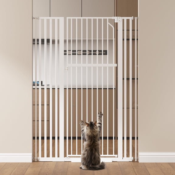 Cofiyard 55" Extra Tall Pet Gate, Dog Gate with 1.37" Gap,Adjustable 29.9"-45.3" Wide Metal Cat Gate, Auto Close Pet Gate for Doorway, No Drilling,White