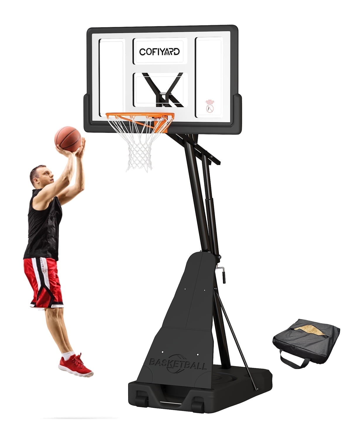 Cofiyard Portable Basketball Hoop, 44" Shatter-Proof Polycarbonate Backboard, 5.25-10FT Height Adjustable with Portable Wheels for Youth and Adults