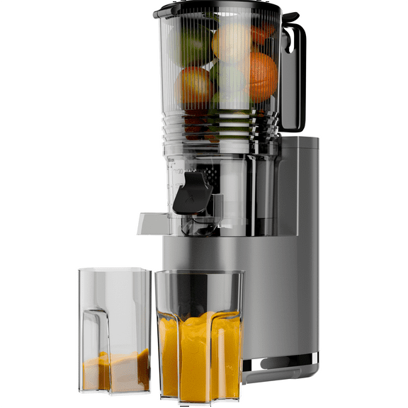 Cofiyard Cold Press Juicer, 6.5" Extra Large Feed Chute Juicer Machines, 350W Slow Masticating Juicer Machines with High Juice Yield for Whole Vegetables & Fruits, BPA Free, Gray, Easy to Clean