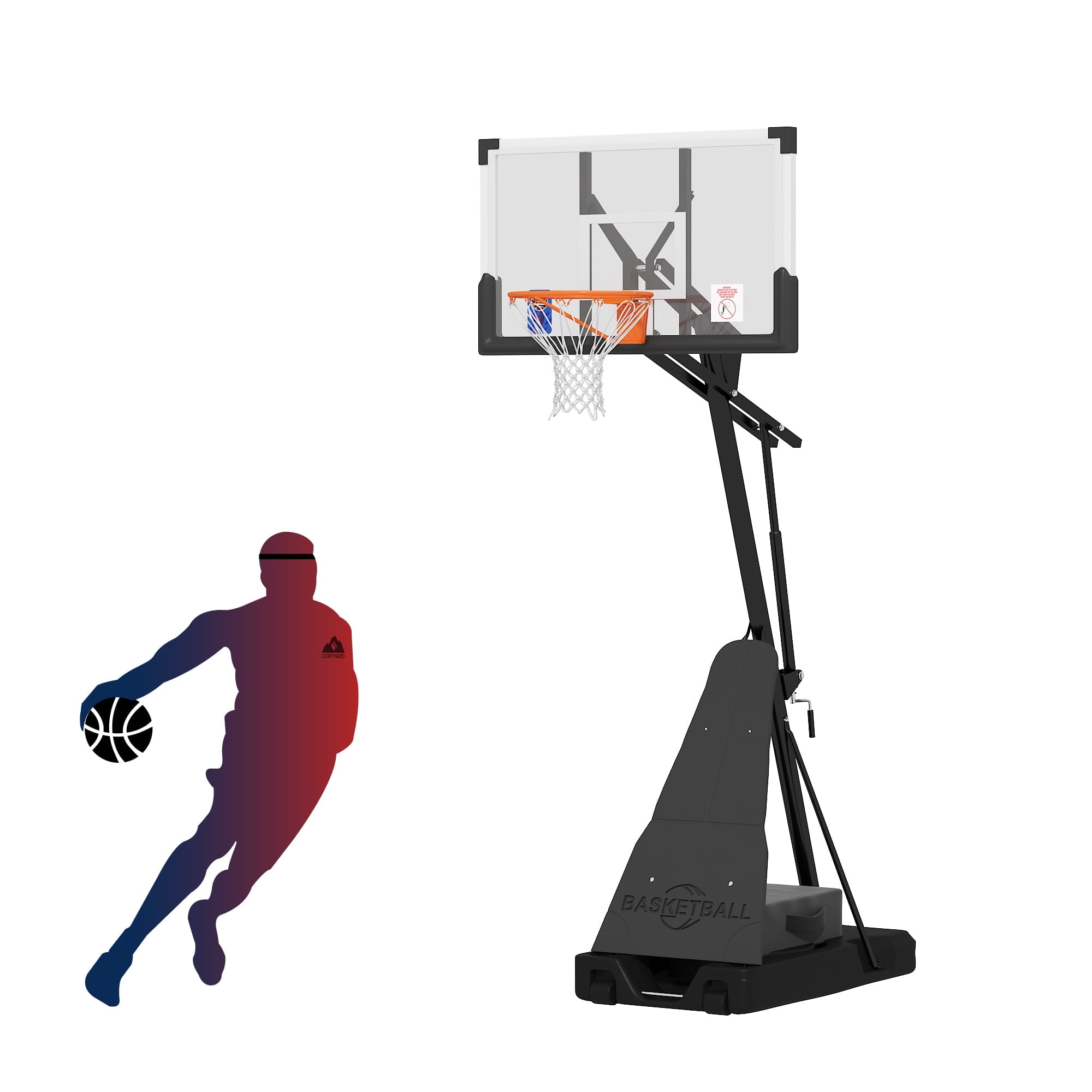 Cofiyard 44in Portable Basketball Hoop System, 5.25-10ft Height Basketball Goal System Outdoor with Large Capacity Base for Youth and Adult
