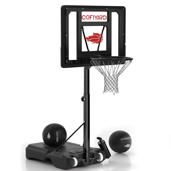 Cofiyard Swimming Pool Basketball Hoop, 32" Shatterproof PC Backboard, Adjustable Poolside Basketball Goal with 2 Balls Outdoor for Teens Adults