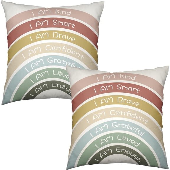 Cofox Boho Rainbow Classroom Reading Corner Throw Pillow Covers 18x18 Set of 2 Standard Size School I Am Kind Smart Motivational Pillow Case Pillowcase Decor for Book Center Calming Bedroom Playroom