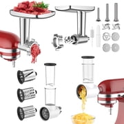 GVODE 2-in-1 Meat Grinder & Slicer Shredder Attachments for KitchenAid Stand Mixers, White