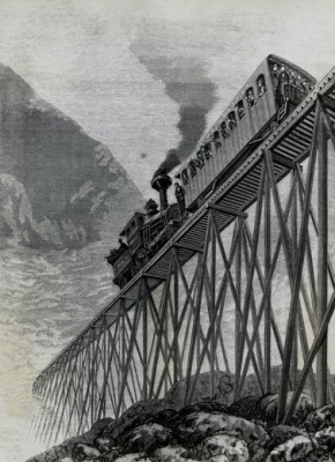 Cog-Railroad Train Passing Jacobs Ladder Mount Washington Artist Unknown Canvas Art - (18 x 24)