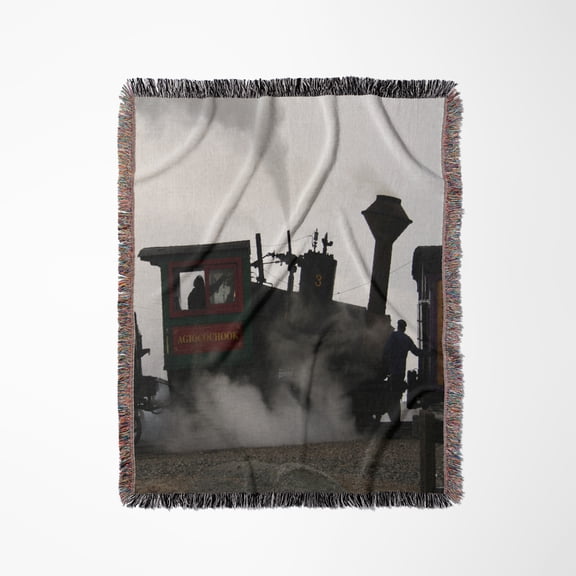 Cog Railway Train Engine Silhouette White Mountains New Hampshire, Woven Blanket