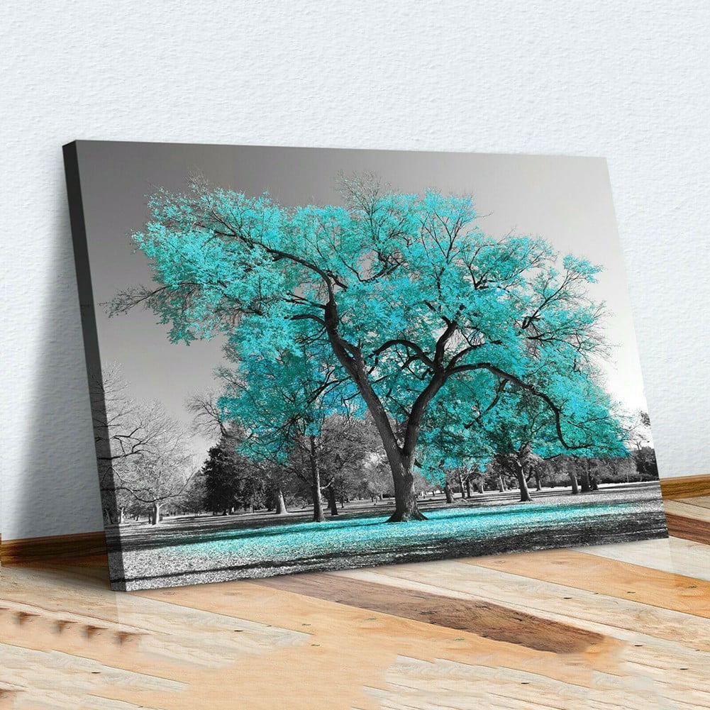 Cogfs 1 Pcs Teal Leaves Black White Canvas Wall Art Picture Print Painting Bedroom Decor