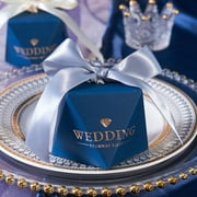 Cogfs 10 Pcs Navy Blue Diamond Pearl Wedding Candy Boxes Sweet Gift