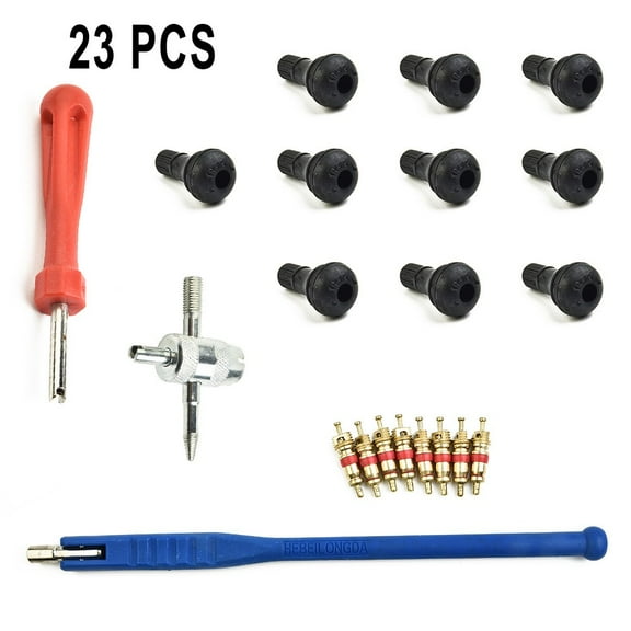 Mduoduo 23 Pcs Valve Core+Valve Stem+Core Remover+Stem Puller+4 Way Tire Repair Tool Kit