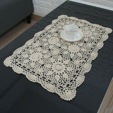 Cogfs Handmade Crochet,Tablecloth Cotton Lace Rectangular Table Placemat Sofa Doilies 40x60cm Beige
