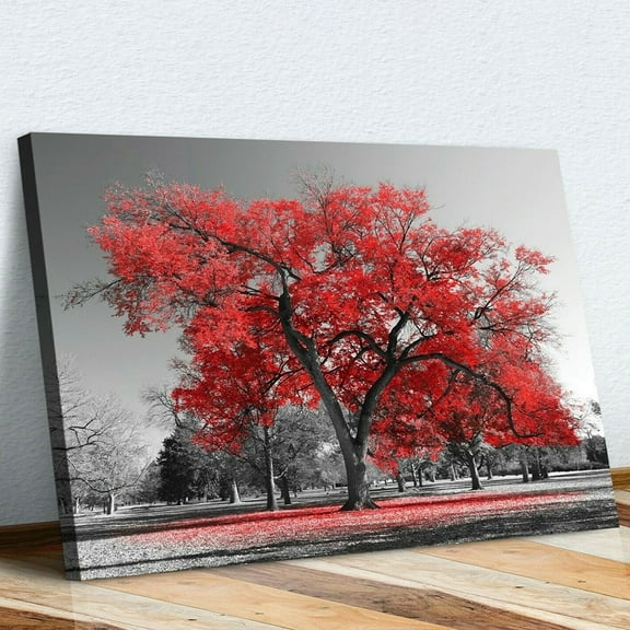 Cogfs Large Tree Red Leaves Black White Canvas Wall Art Picture Print Unframed