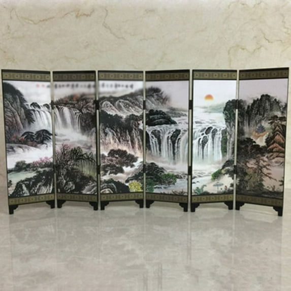 Cogfs Wooden Chinese Style Vintage Retro Small Mini Folding Panel Screen Room Divider