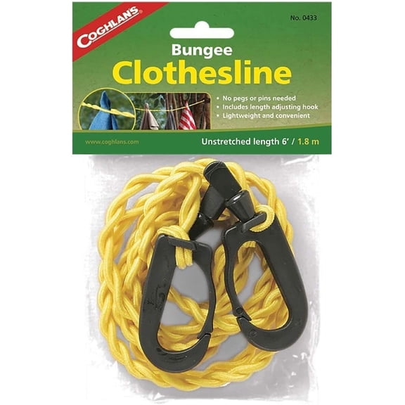 Coghlan's 6 ft Elastic Bungee Clothesline, Lightweight Compact Travel & Camping Clothesline (No Clips Needed) — Dry Clothes, Towels & Gear Anywhere