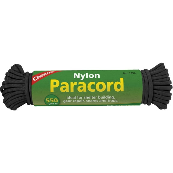 Coghlan's Nylon Paracord, 50' Commercial 550 Cord, Survival Emergency - Black