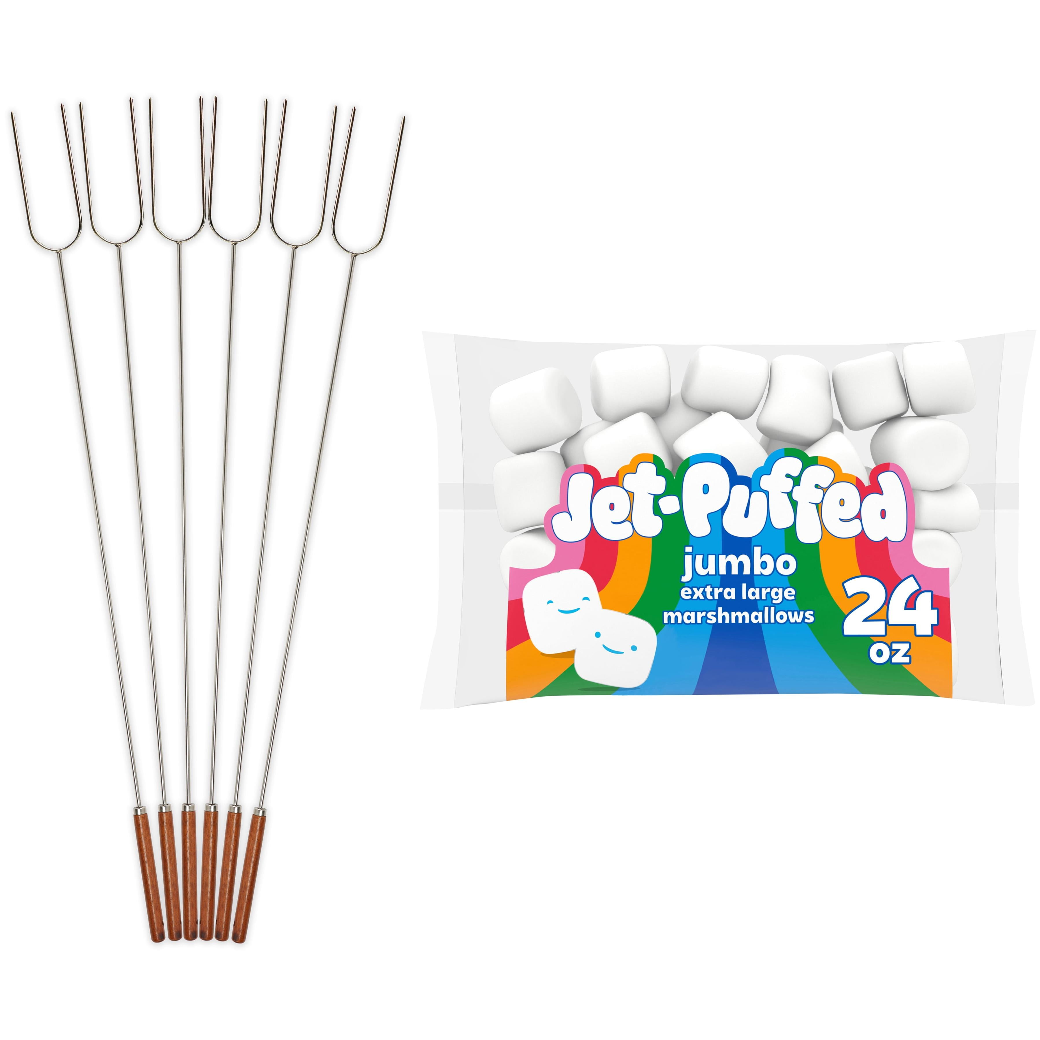 Coghlan's 41” Roasting Camp Fork, Chromed-Steel, Wooden Handle, 6 Pack + Jet-Puffed Jumbo Extra Large Marshmallows, 1.5 lb Bag
