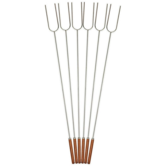 Coghlan's 41” Roasting Camp Fork, Chromed-Steel, Wooden Handle, 6 Pack